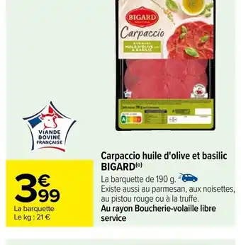 Carrefour Carpaccio huile d'olive et basilic BIGARD offre