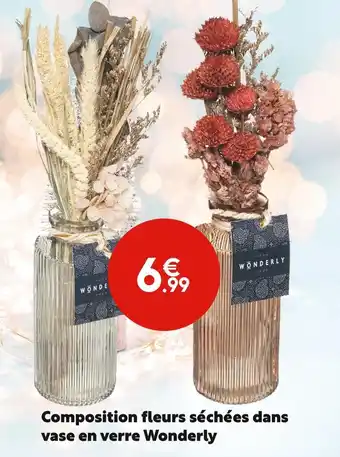 Maxi Bazar Composition fleurs séchées dans vase en verre wonderly offre