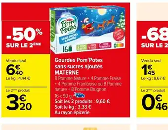 Carrefour Gourdes Pom'Potes sans sucres ajoutés MATERNE offre