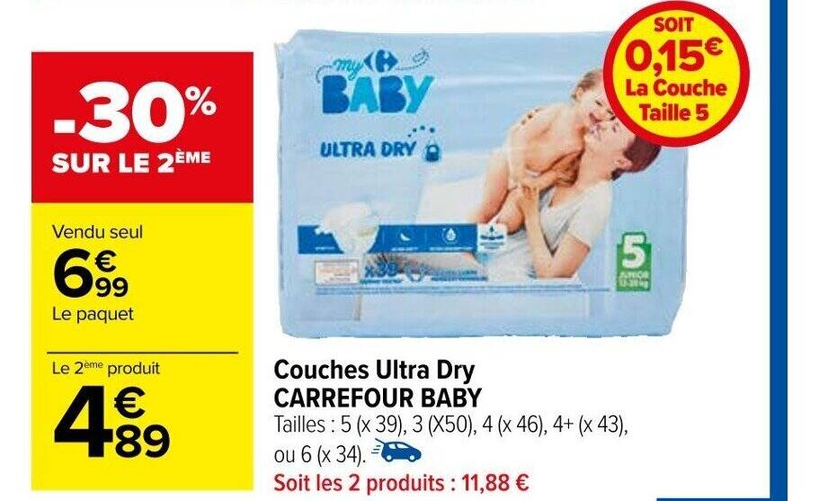 Promo Couches Ultra Dry CARREFOUR BABY chez Carrefour