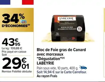 Carrefour Bloc de Foie gras de Canard avec morceaux offre