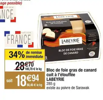 Cora x Carrefour Bloc de foie gras de canard cuit à l'étouffée offre