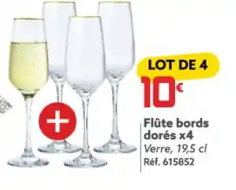 Gifi Flûte bords dorés x4 Verre, 19,5 cl Réf. 615852 offre