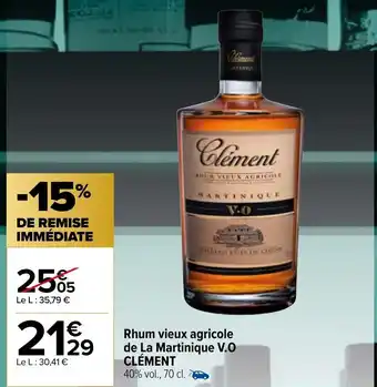 Carrefour Market Rhum vieux agricole de La Martinique V.O CLÉMENT offre