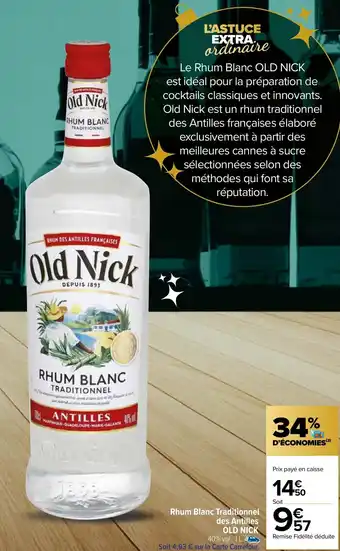 Carrefour Market Rhum Blanc Traditionnel des Antilles OLD NICK offre