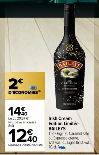 Carrefour Market Irish Cream Édition Limitée BAILEYS offre