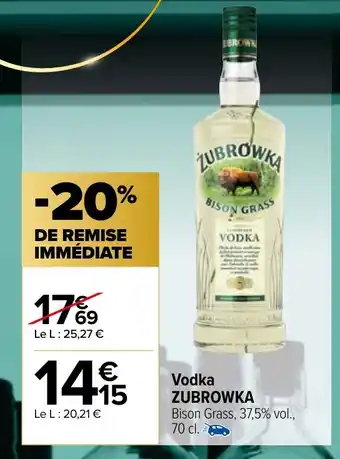 Carrefour Market Vodka ZUBROWKA Bison Grass, 37,5% vol., 70 cl. offre