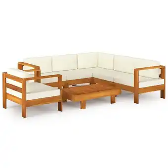Bricorama Vidaxl salon de jardin 7 pcs avec coussins blanc crème bois d'acacia offre
