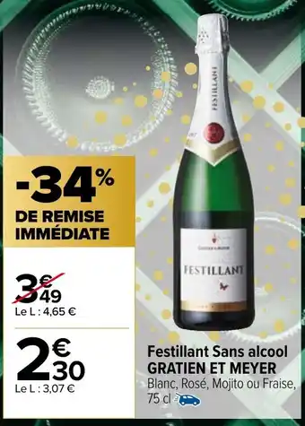 Carrefour Market Festillant Sans alcool GRATIEN ET MEYER Blanc, Rosé, Mojito ou Fraise, 75 cl offre