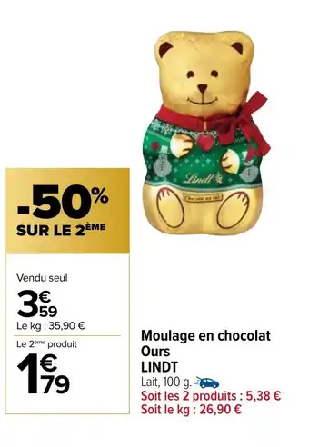 Carrefour Market Moulage en chocolat Ours LINDT Lait, 100 g. offre