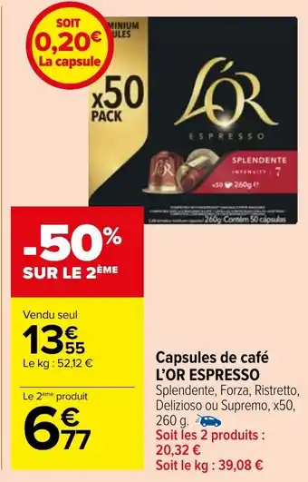 Carrefour Market Capsules de café L'OR ESPRESSO offre