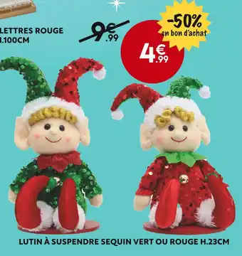 Lutin à suspendre sequin vert ou rouge h.23cm