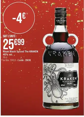 Casino Supermarchés The kraken rhum black spiced 40% vol offre