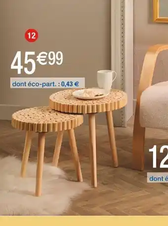 Cora x Carrefour Set 2 tables gigone rondin offre