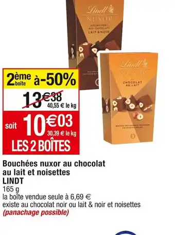 Cora x Carrefour Bouchées nuxor au chocolat au lait et noisettes LINDT offre