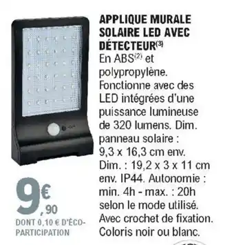 E.Leclerc Applique Murale Solaire Led Avec Détecteur offre