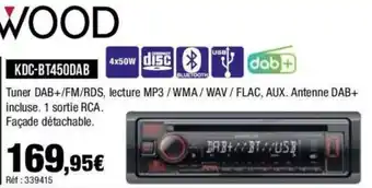 Tuner DAB+/FM/RDS, lecture MP3/WMA/WAV/FLAC, AUX. Antenne DAB+
