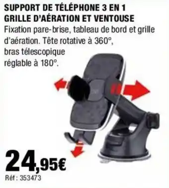 Autobacs SUPPORT DE TÉLÉPHONE 3 EN 1 GRILLE D'AÉRATION ET VENTOUSE offre