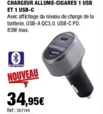 Autobacs CHARGEUR ALLUME-CIGARES 1 USB ET 1 USB-C offre