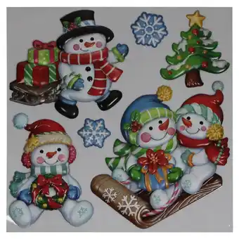 Sticker mural relief pop up bonhommes de neige l.25 x h.25 cm