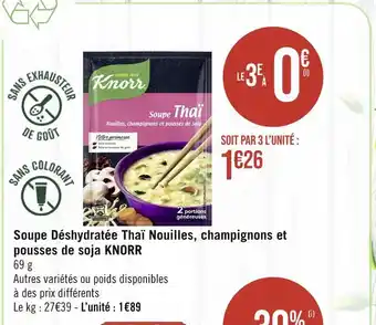 Knorr soupe déshydratée thaï nouilles, champignons et pousses de soja