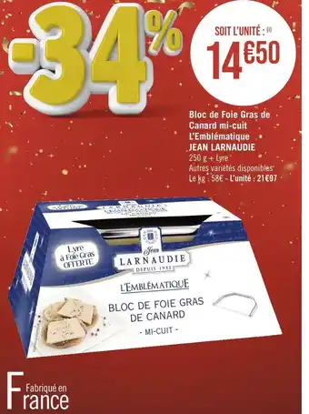 Jean larnaudie bloc de foie gras de canard mi-cuit l’emblématique