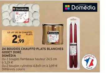 Intermarché Domédia 24 bougies chauffe-plats blanches godet doré offre
