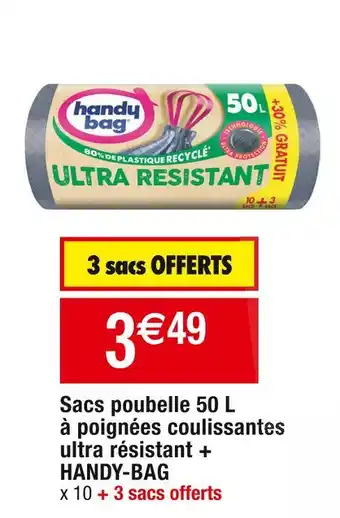 Cora x Carrefour Handy-bag sacs poubelle 50 l à poignées coulissantes ultra résistant offre