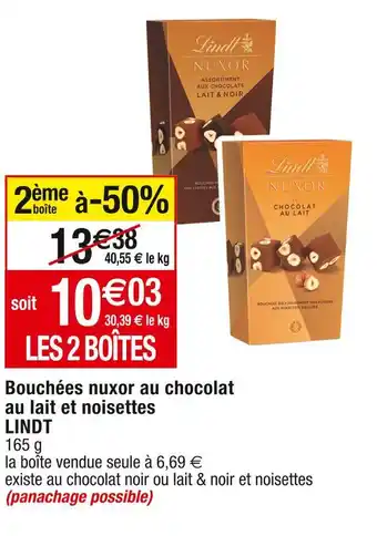 Cora x Carrefour Lindt bouchées nuxor au chocolat au lait et noisettes offre