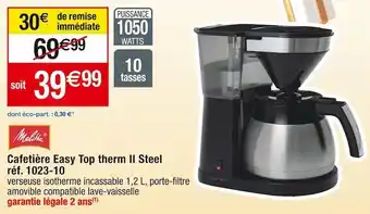 Cora x Carrefour Melitta cafetière easy top therm ii steel offre