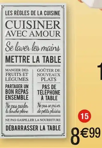 Cora x Carrefour Plaque métal ‘‘règles de la cuisine’’ offre