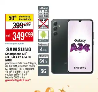 Cora x Carrefour Samsung smartphone 6,6ll réf. galaxy a34 5g noir offre