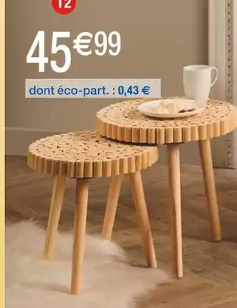 Cora x Carrefour Set 2 tables gigogne rondin offre