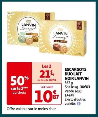 Auchan Supermarché Lanvin escargots duo lait noir offre
