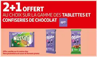 Auchan Supermarché Milka 2+1 offert au choix sur la gamme des tablettes et confiseries de chocolat milka offre
