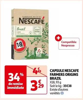 Auchan Supermarché Nescafe capsule nescafe farmers origins brazil offre
