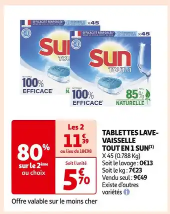Auchan Supermarché Sun tablettes lave- vaisselle tout en 1(1) offre