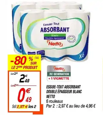 Netto Essuie-Tout absorbant double épaisseur blanc offre