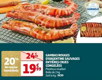 Auchan GAMBAS ROUGES D'ARGENTINE SAUVAGES ENTIÈRES CRUES CONGELÉES offre