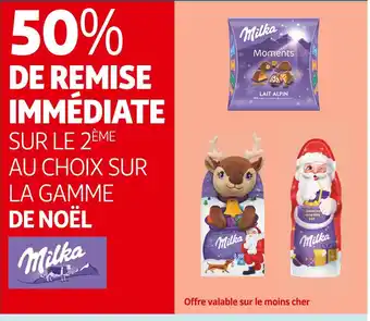 Auchan Supermarché Milka 50% de remise immédiate sur le 2ème au choix sur la gamme de noël milka offre