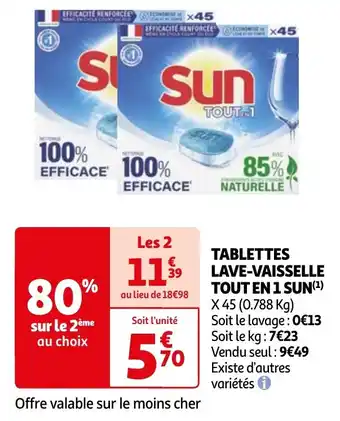 Auchan TABLETTES LAVE-VAISSELLE TOUT EN 1 SUN offre