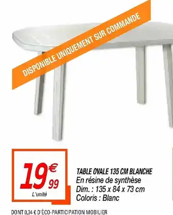 Netto table ovale 135 cm blanche offre