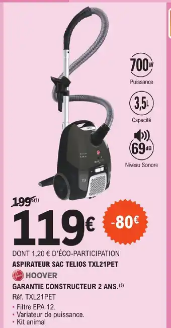 E.Leclerc Aspirateur Sac Telios TXL21PET offre