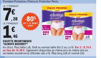 E.Leclerc CULOTTE INCONTINENCE "ALWAYS DISCREET" offre