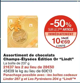 Monoprix Lindt assortiment de chocolats champs-élysées édition or offre