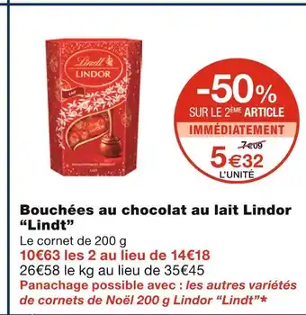 Monoprix Lindt bouchées au chocolat au lait lindor offre