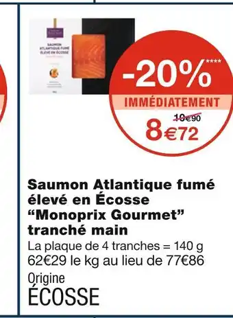 Monoprix Monoprix gourmet saumon atlantique fumé élevé en écosse tranché main offre