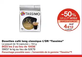 Tassimo dosettes café long classique l’or