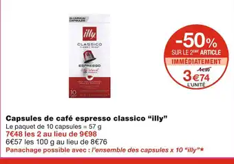 Monoprix Illy capsules de café espresso classico offre