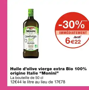 Monoprix Monini huile d’olive vierge extra bio 100% origine italie offre